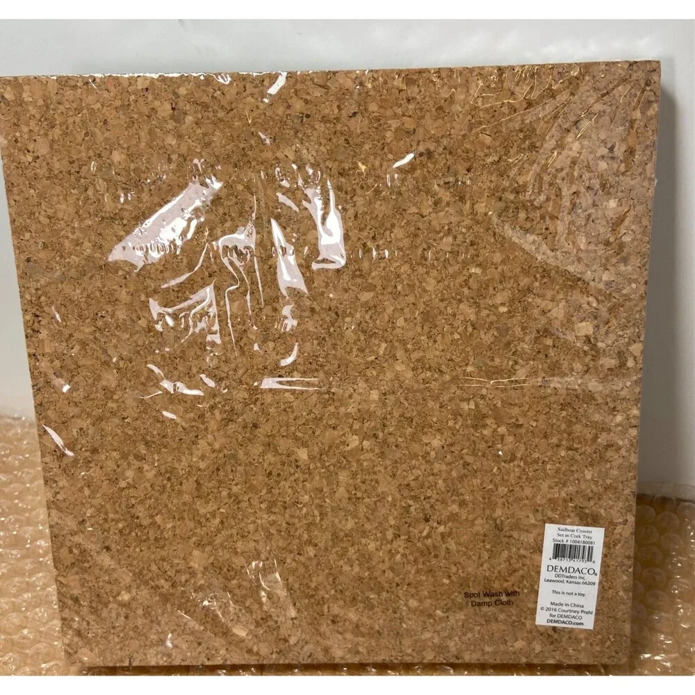 Demdaco New Coaster and Trivet Set 4 Coaster in Cork Base Sealed Sailboat
